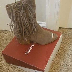 Open toe fringe booties